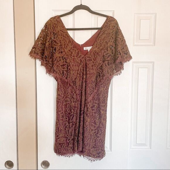 Dress The Population Lace Romper Burgundy Gold M - Picture 7 of 11